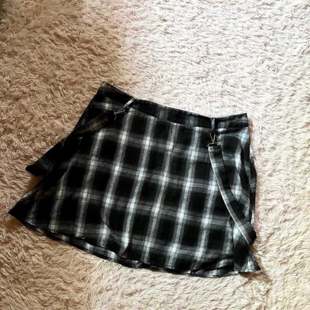 Monochrome Plaid Gothic Emo Schoolgirl‎ Grunge Mini Skirt Suspenders Womens 1XL